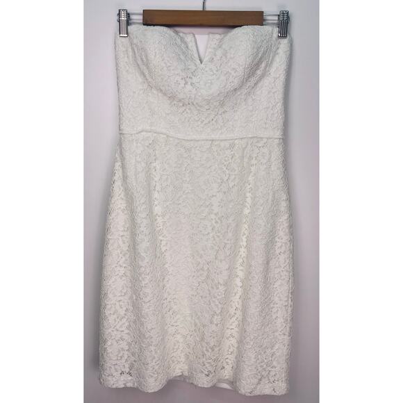 Donna Morgan Collection White Strapless Lace Sweetheart Mini Dress Size 6 - Picture 5 of 14